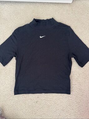 Nike Black Short Sleeve Mock Neck Tee with White Swoosh